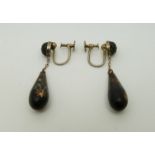 A pair of inlaid tortoiseshell earrings