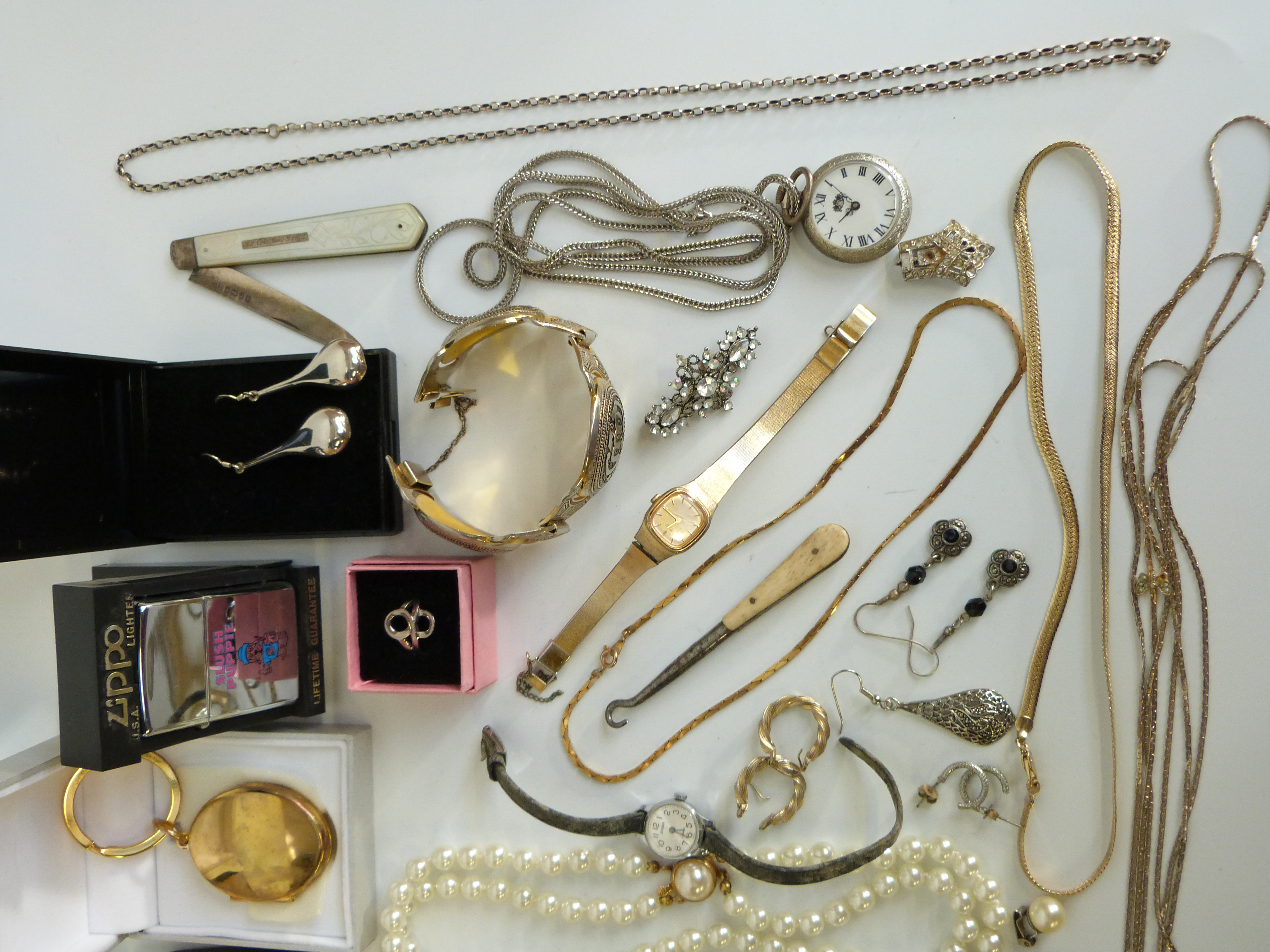 A collection of costume jewellery, watches, silver penknife, Zippo lighter, - Image 4 of 17