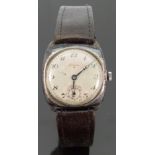 Stayte hallmarked silver gentleman's cushion shaped wristwatch with quartered dial, Arabic numerals,