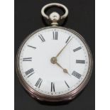 Evill & Son of Bath silver open faced pocket watch with gold hands, Roman numerals,