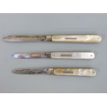 Three Victorian hallmarked silver and mother of pearl fruit knives