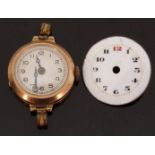 18ct gold ladies wristwatch with blued Breguet hands and Arabic numerals together with an enamel