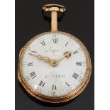 Leger of Paris 18ct gold open faced pocket watch with Roman numerals, ornate pierced gold hands,