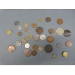 A cache of 19thC etc world coinage together with early weights and imitation Victorian miniature