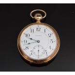 Waltham gentleman's keyless winding open faced pocket watch with subdsidiary seconds dial,