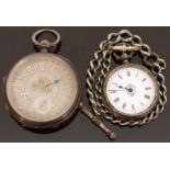 Two hallmarked silver pocket watches one with engine turned silvered face,