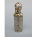 A Mappin and Webb aesthetic period scent or perfume bottle engraved with herons amongst foliage,