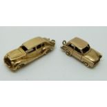 A 9ct gold charm in the form of an Austin A40 and another 9ct gold charm in the form of a Rolls