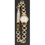 Lacorda 9ct gold ladies wristwatch with gold hands and markers, on yellow metal bracelet,