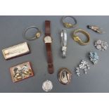 A collection of watches and costume jewellery including a 9ct gold gentleman's cushion shaped