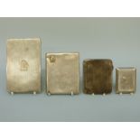 Four hallmarked silver cigarette cases including two slide to open examples with gold animals to