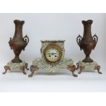 A marble clock garniture with ormolu mounts,