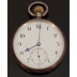 Hallmarked silver keyless winding open faced pocket watch with blued hands,