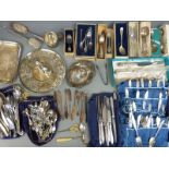 A collection of silver plated ware including cutlery,