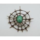 A silver David Andersen Norway brooch in the form of a spider web set with amazonite cabochon,