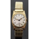 Uno 9ct gold gentleman's military style wristwatch with subsidiary seconds dial,