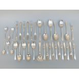 A Victorian six place setting hallmarked silver canteen of dog nose rat tail pattern cutlery