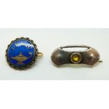 A David Andersen brooch set with blue enamel and I.F.U.