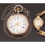 A hallmarked silver ladies keyless winding pocket watch with Roman numerals,