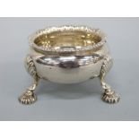 A William IV or Victorian (first year of reign) large hallmarked silver salt raised on three hoof