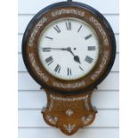 A mid to late 19thC double fusee 8 day English drop dial wall clock,