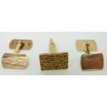 Two 9ct gold cufflinks (6.9g) and an 18ct gold cufflink (5.