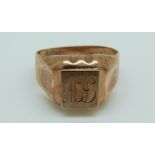 A 9ct rose gold signet ring, 3.