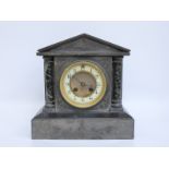 A late 19thC French slate and marble mantel clock,