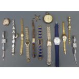 Thirteen ladies and gentlemen's wrist and pocket watches including a hallmarked silver J B Joyce &