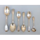 A quantity of mainly Victorian fiddle pattern hallmarked silver spoons, some Georgian,