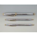 A set of three Cross pens / pencil comprising fountain pen,