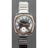 Ingersoll hallmarked silver gentleman's cushion shaped military style wristwatch with white Arabic