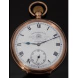 Thomas Russell of Liverpool 9ct gold keyless winding open faced pocket watch with subsidiary