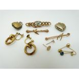 Two 9ct gold brooches, vintage paste items,