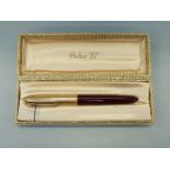 Parker 51 fountain pen in box with rolled gold cap and maroon body