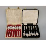 A cased set of six Art Deco style hallmarked silver teaspoons, weight 71g,