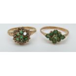 Two 9ct gold rings set with emeralds (size M and N)