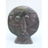 Endronce Rukodzi (1952 Zimbabwe) Shona soapstone sculpture stylised bust of circular flattened form,