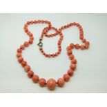 A graduated coral bead necklace with plated clasp