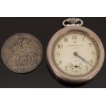 Ingersoll keyless winding gentleman's pocket watch (case diameter 52mm) and an 1897 crown.