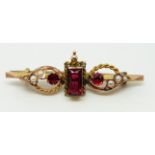 A 15ct gold brooch set with rubies and seed pearls, 2.