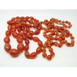 Two carnelian agate beaded necklaces