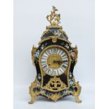 A contemporary mantel clock in 19thC French style in painted boulle style case with Oriental