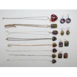 A collection of silver pendants and earrings set with millefiori