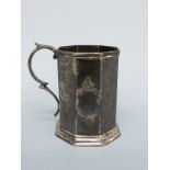 A Victorian hallmarked silver octagonal tankard, London 1840 maker's mark indistinct, height 9cm,