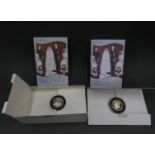 Two silver proof Alderney Diamond Wedding Anniversary crowns with certificates