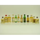 Twelve mainly 5cl single malt whisky miniatures to include Bowmore 10 year, Cardhu 12 year,