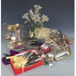 A collection of silver plated cutlery including Kings pattern, Ronson and another lighter,