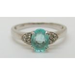A 9ct white gold ring set with a zircon and diamond (size N)