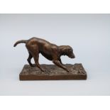 After Antoine -Louis Barye (French 1796-1875) bronze study of a pointer dog on rectangular plinth,